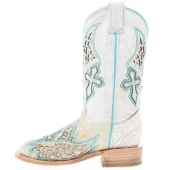 Corral Women's White Inlay Turquoise Embroidery 12 In Top Square Toe Boot -Western Cowboy Equipment A4334 03