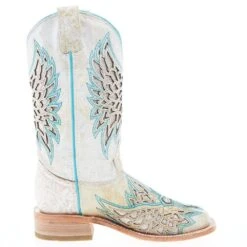 Corral Women's White Inlay Turquoise Embroidery 12 In Top Square Toe Boot -Western Cowboy Equipment A4334 05
