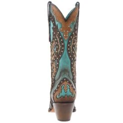 Corral Women's Tan Embroidery-Turquoise Overlay 13 In Top Snip Toe Boot -Western Cowboy Equipment C3943 04