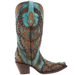 Corral Women's Tan Embroidery-Turquoise Overlay 13 In Top Snip Toe Boot -Western Cowboy Equipment C3943 05