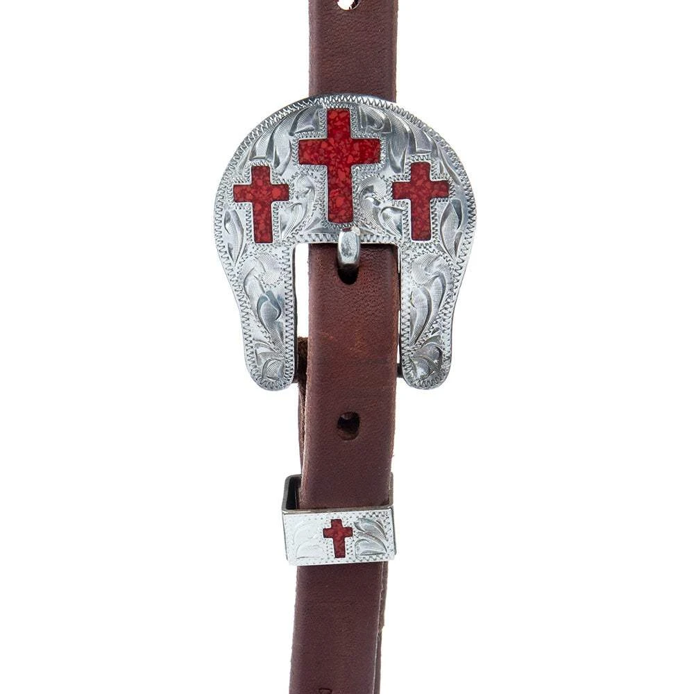 Cowperson Tack 5/8in.Red Inlay Cross Buckle Slide Ear Headstall 4 Cowperson Tack 5/8in.Red Inlay Cross Buckle Slide Ear Headstall - Image 2
